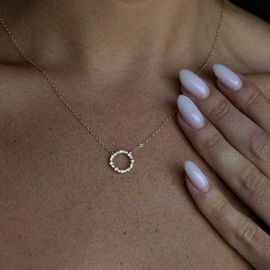 Gold Pave Circle Necklace, Silver Pave Circle Necklace